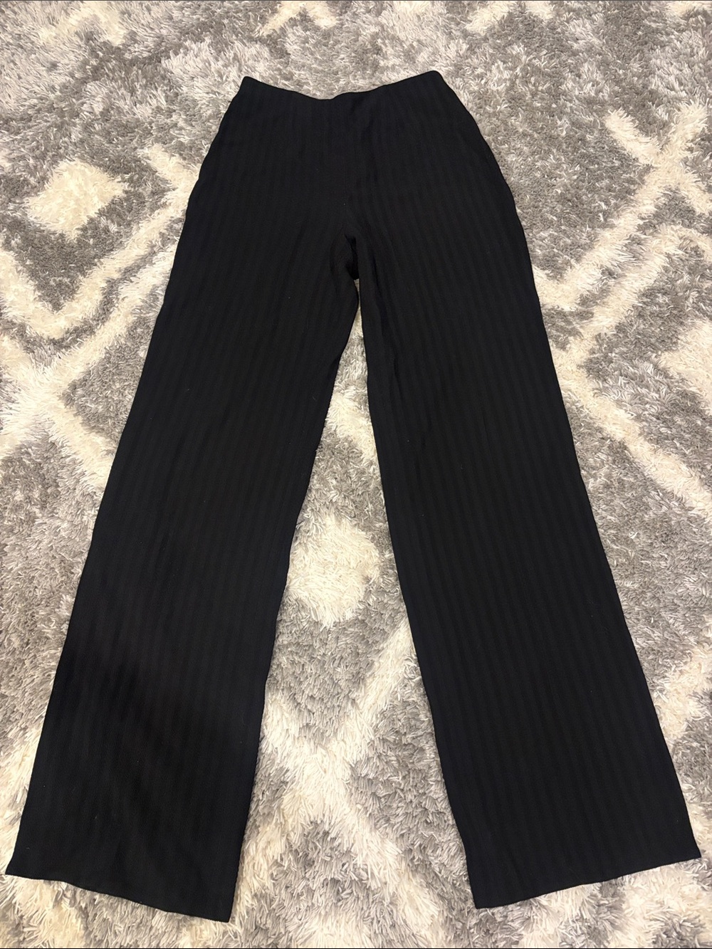 Emporio Armani. High waisted wide leg trousers pinstripe detail.